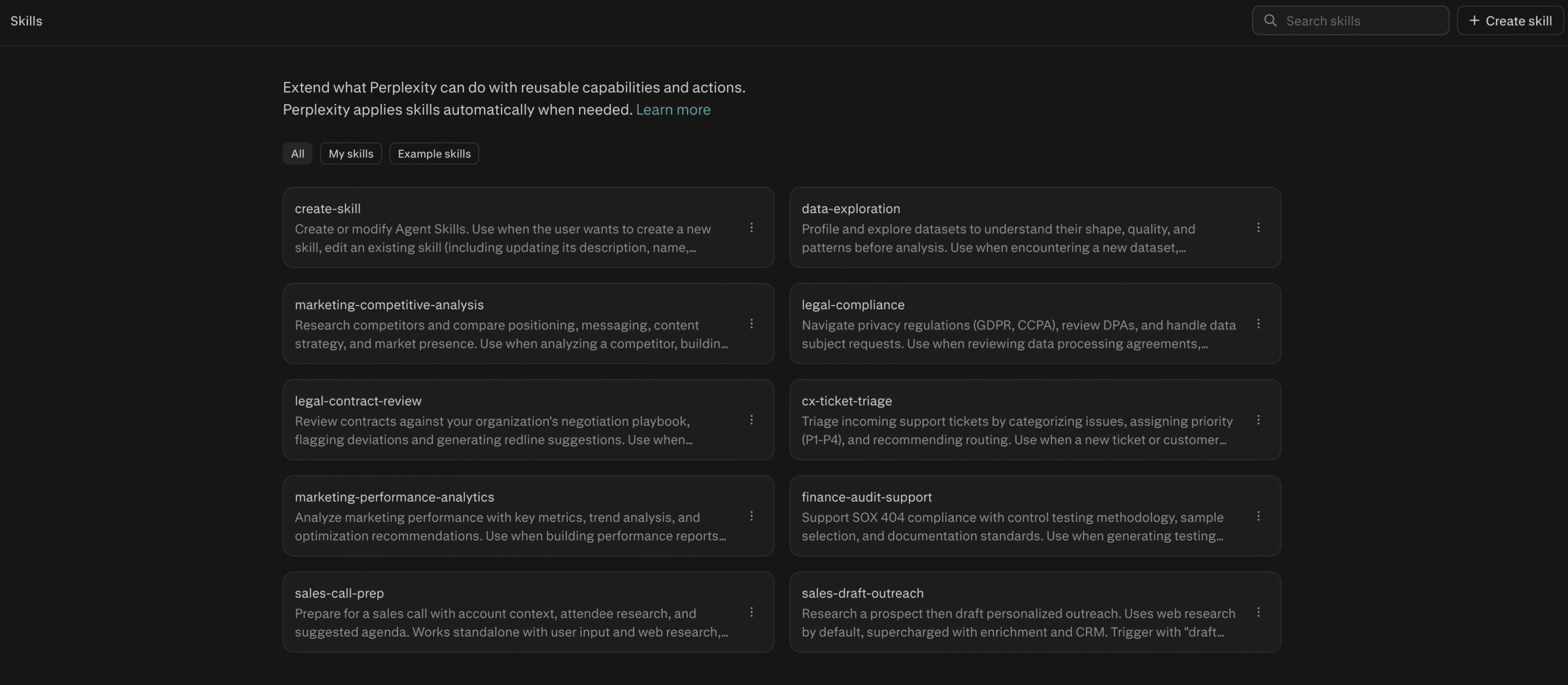 Perplexity list of skills